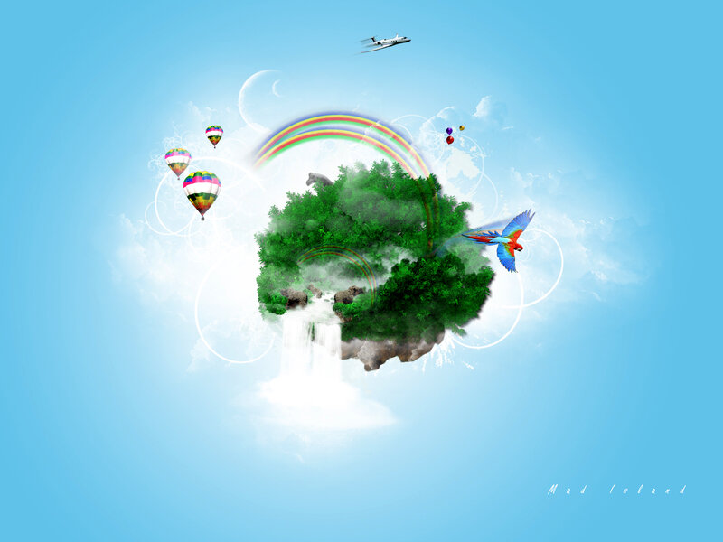floating island with rainbow