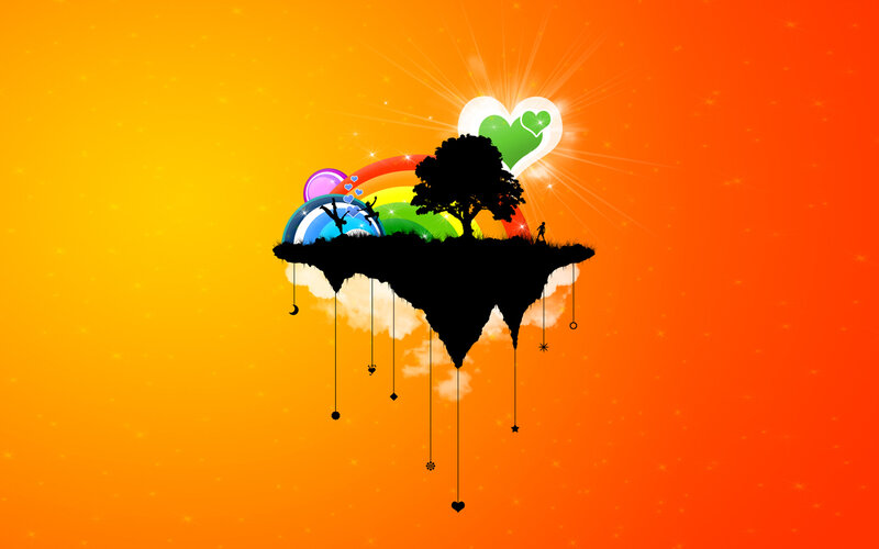 floating island with rainbow and heart