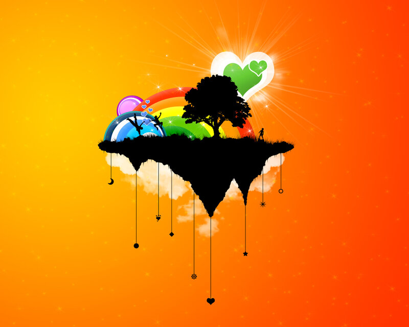 floating island with rainbow and heart