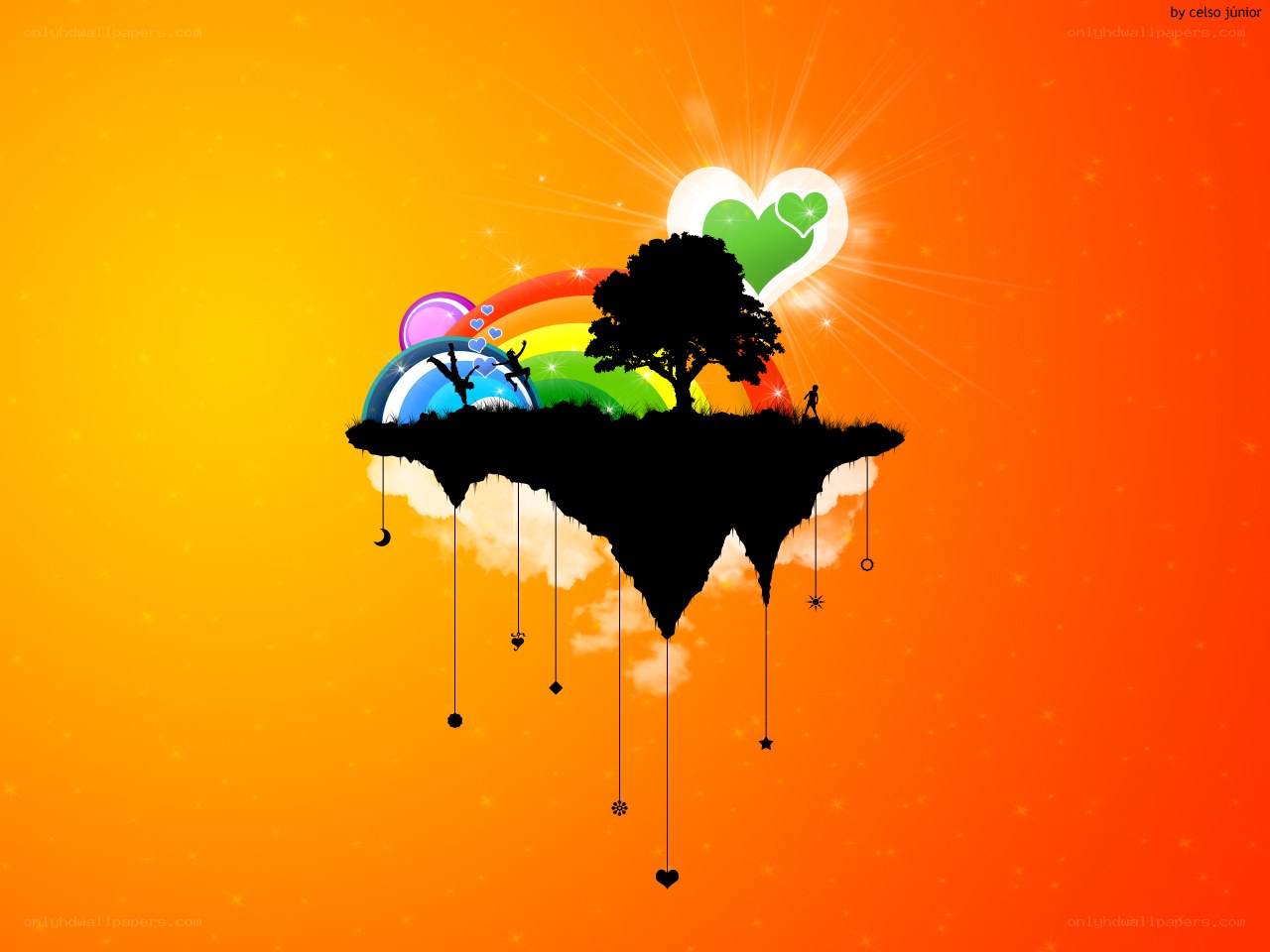 floating island with rainbow and heart