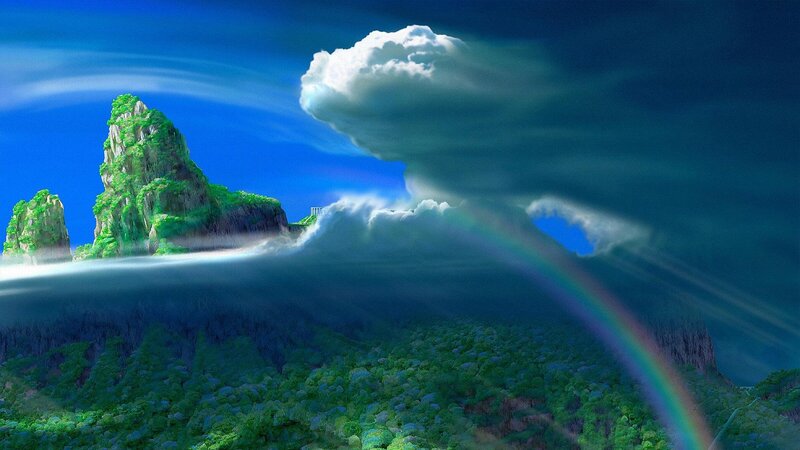 Floating Island with Rainbow — Blue, Dramatic