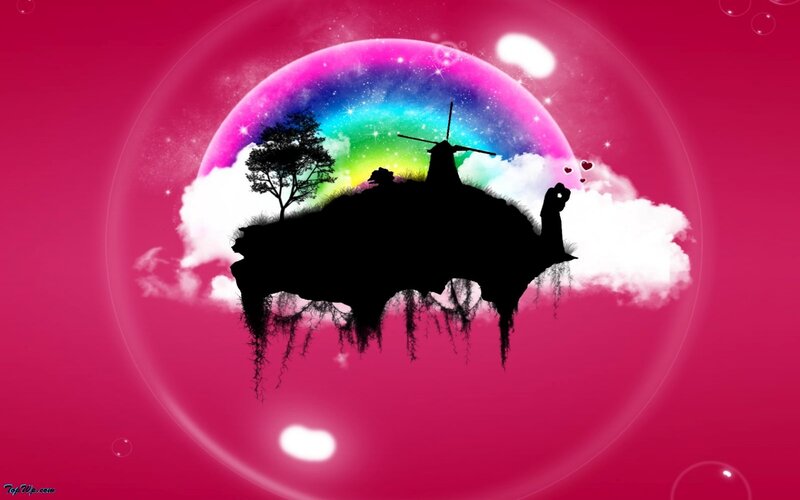 floating island with rainbow sky