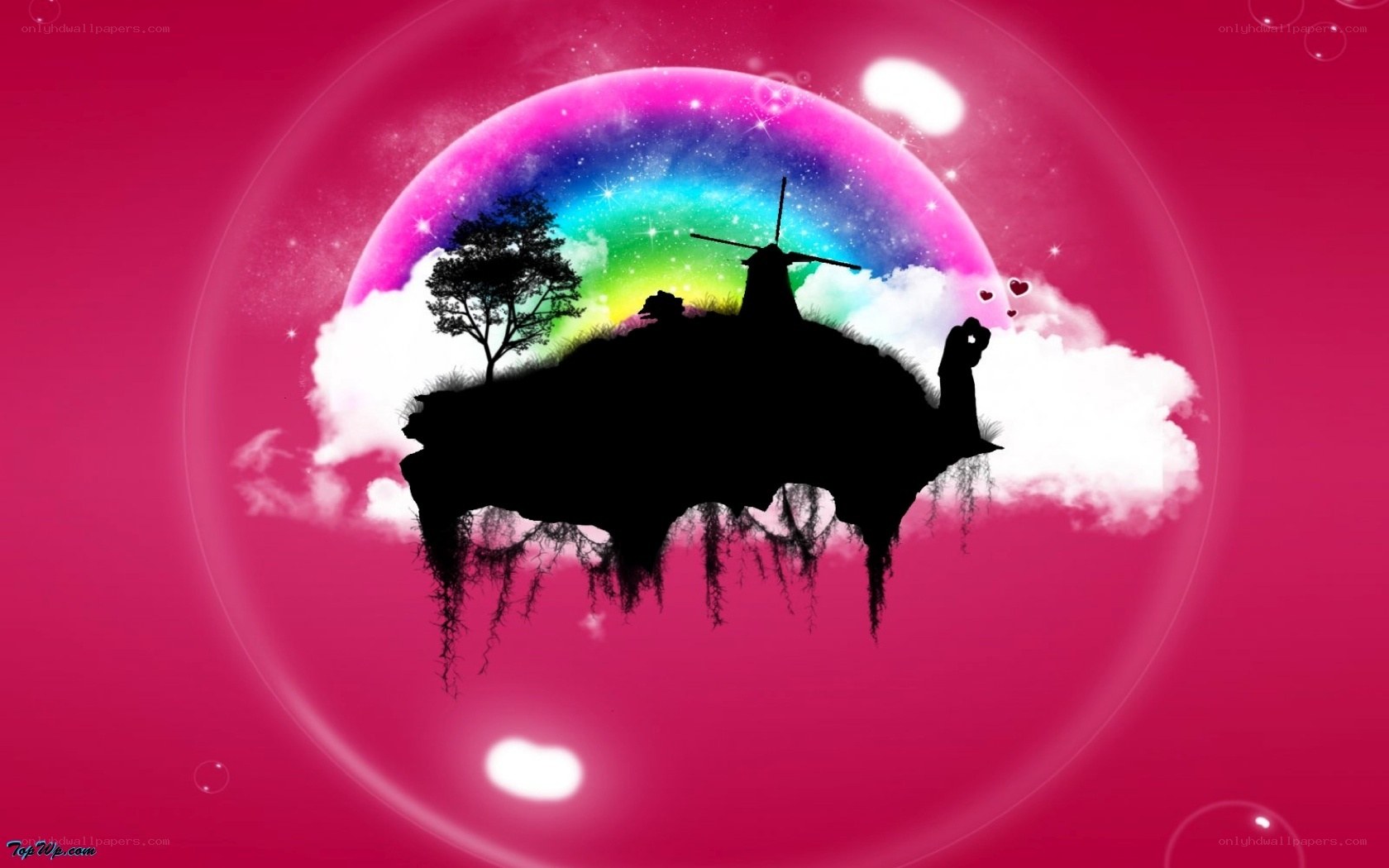 floating island with rainbow sky