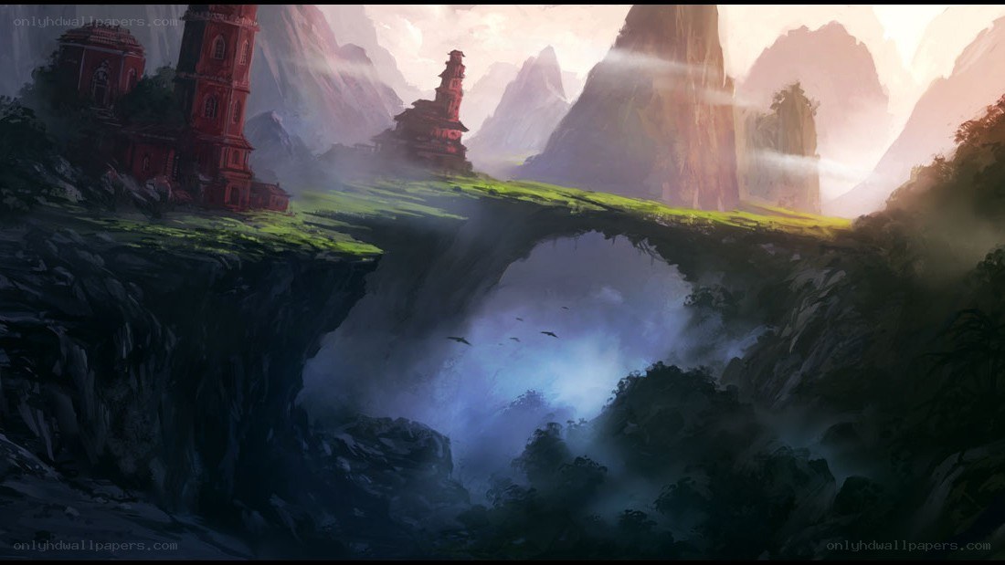 floating island with red towers