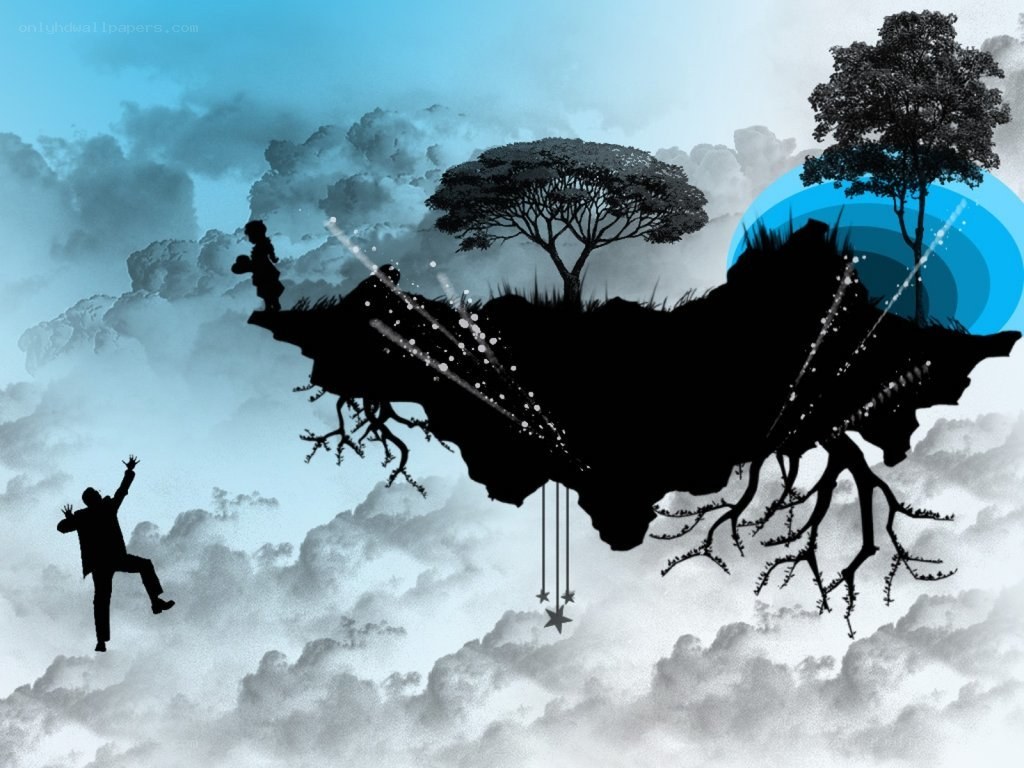 floating island with silhouettes