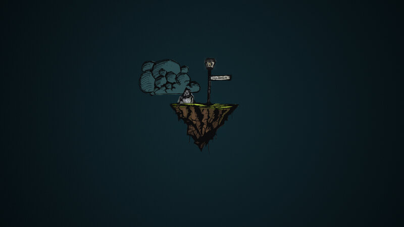 floating island with street lamp