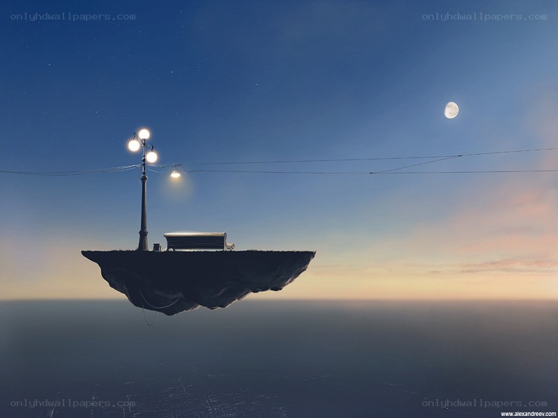floating island with streetlamp