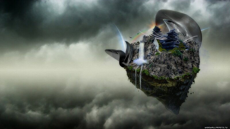 floating island with temple