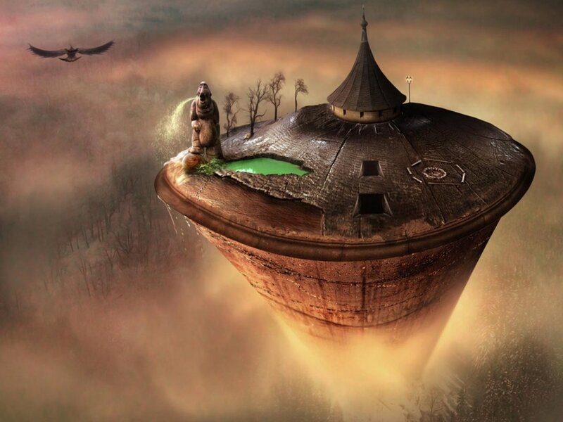 Floating Island with Tower — Brown