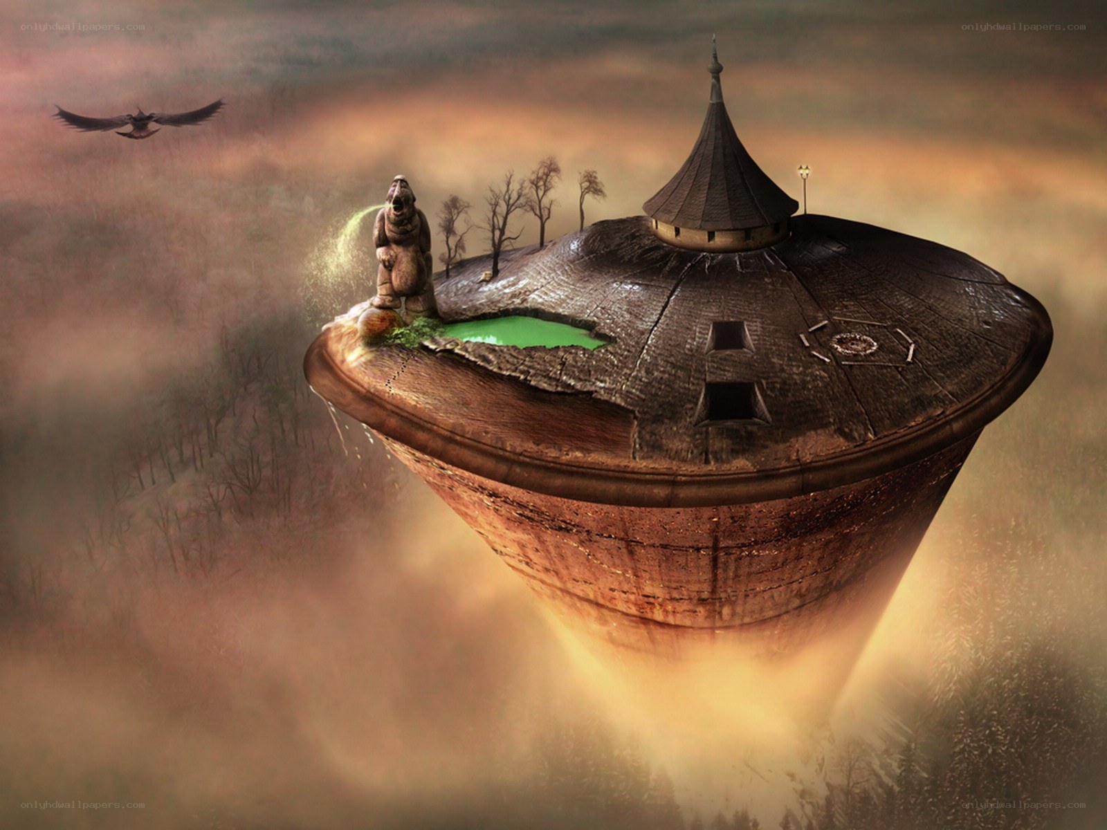 floating island with tower