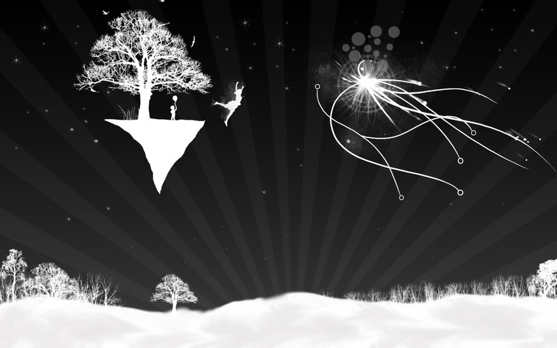 floating island with tree and starlight