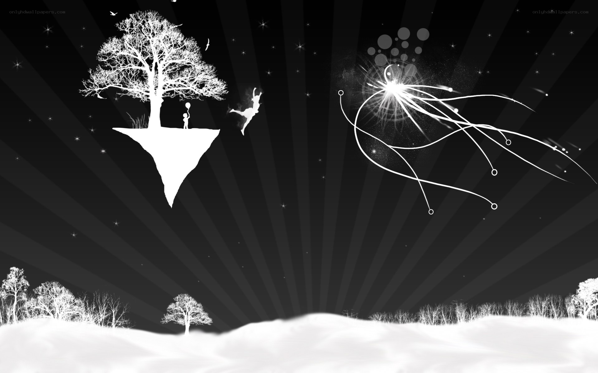 floating island with tree and starlight