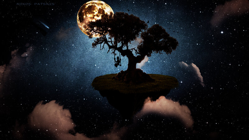 Floating Island with Tree — Black