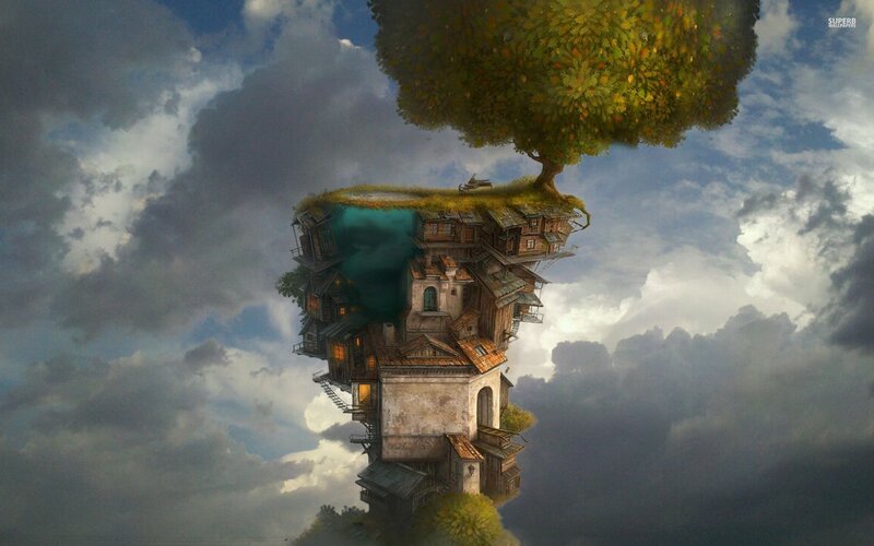 Floating Island with Tree — Blue, Dramatic