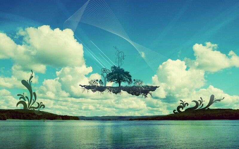 Floating Island with Tree — Blue, Dreamy, Afternoon
