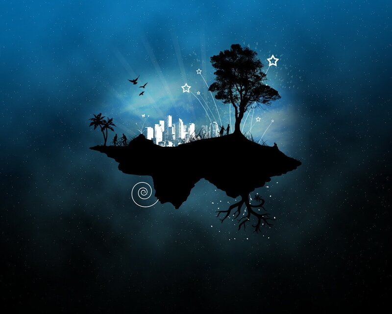 Floating Island with Tree — Blue, Dreamy