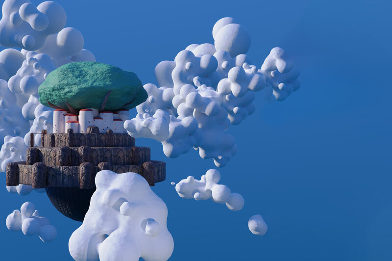 Floating Island with Tree — Blue, Serene, 3d Render