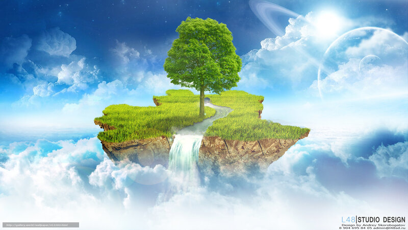 Floating Island with Tree — Blue, Serene, Morning