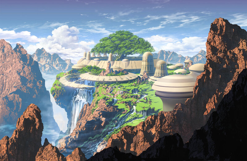 Floating Island with Tree — Green, Serene