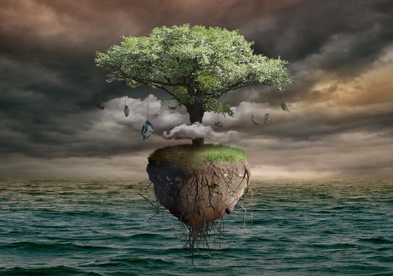 Floating Island with Tree — Green
