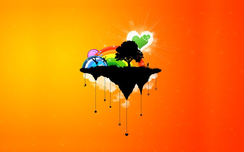 Floating Island with Tree — Orange, Dreamy