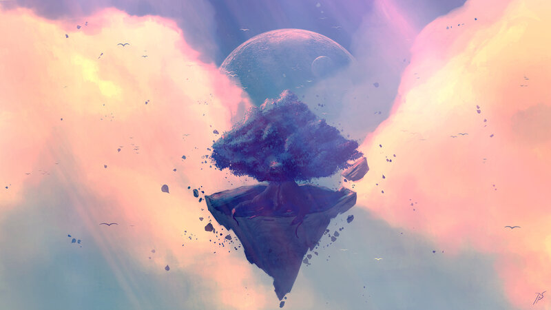 Floating Island with Tree — Pink, Serene