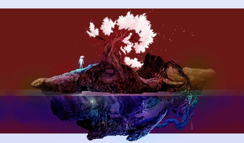 Floating Island with Tree — Red