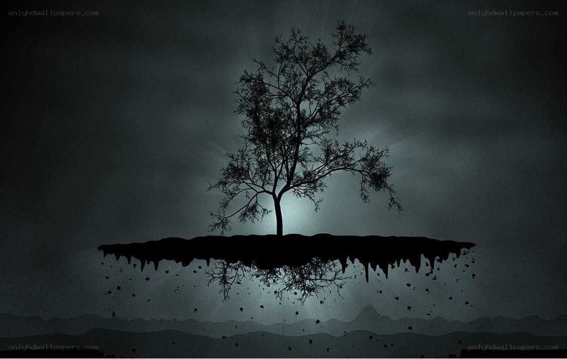 floating island with tree silhouette