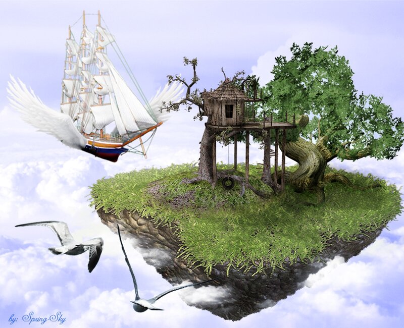 Floating Island with Treehouse — Green
