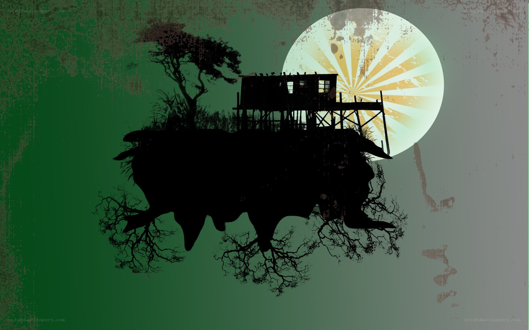 Floating island with treehouse