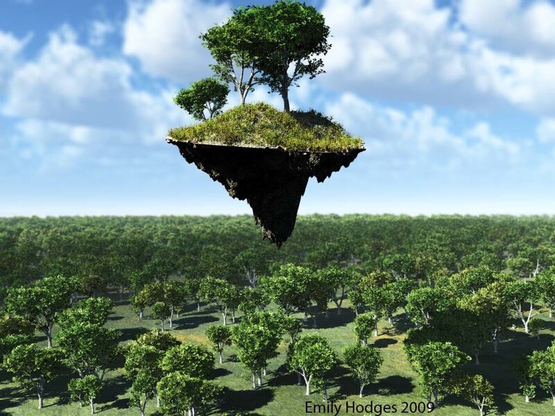 Floating island with trees