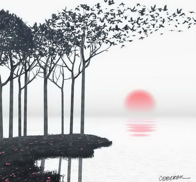 Floating Island with Trees — Black