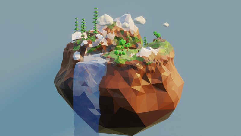 Floating Island with Trees — Blue, Serene, 3d Render