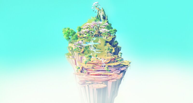 Floating Island with Trees — Cyan