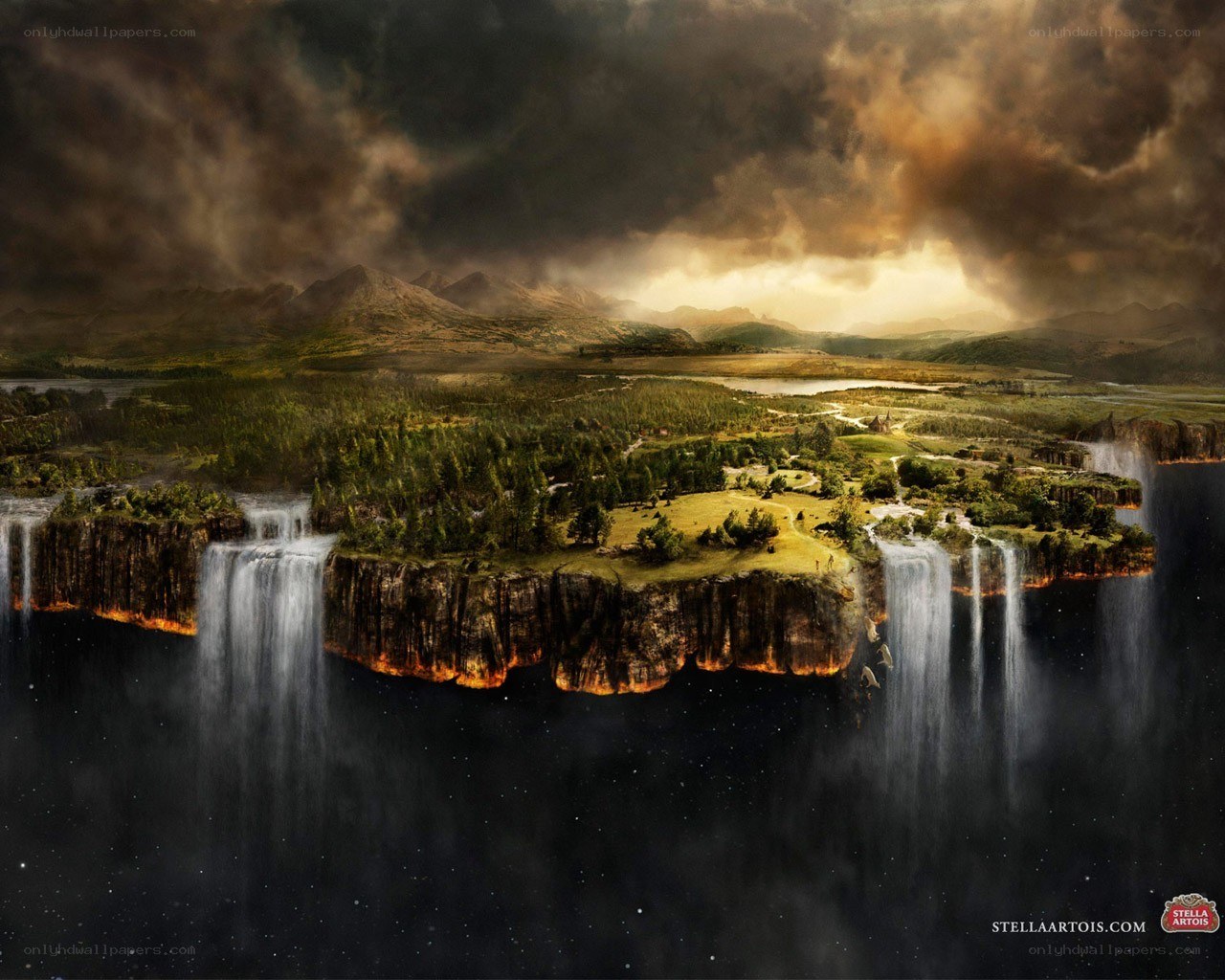 floating island with waterfalls