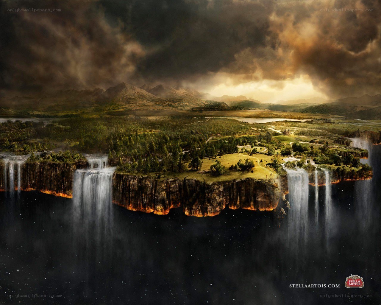 floating island with waterfalls