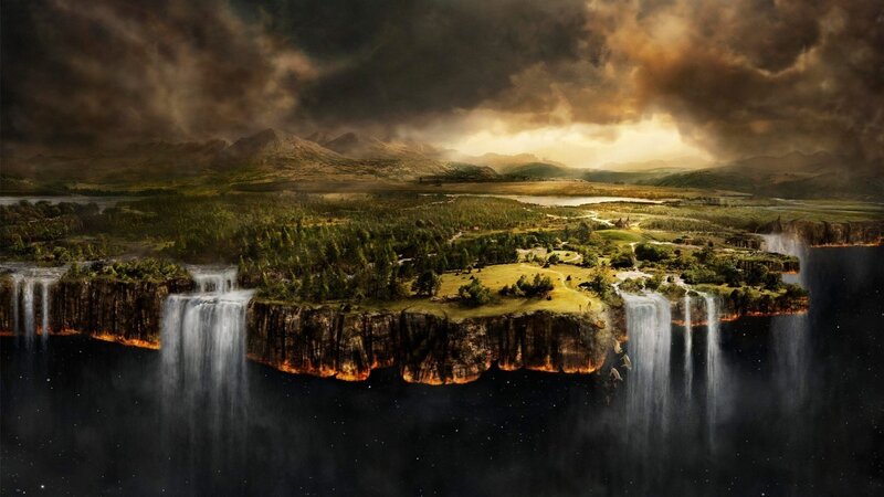 floating island with waterfalls