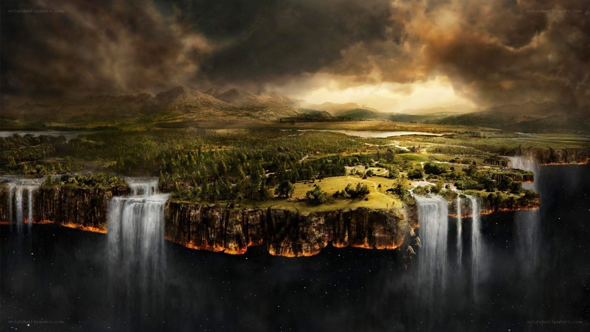 floating island with waterfalls