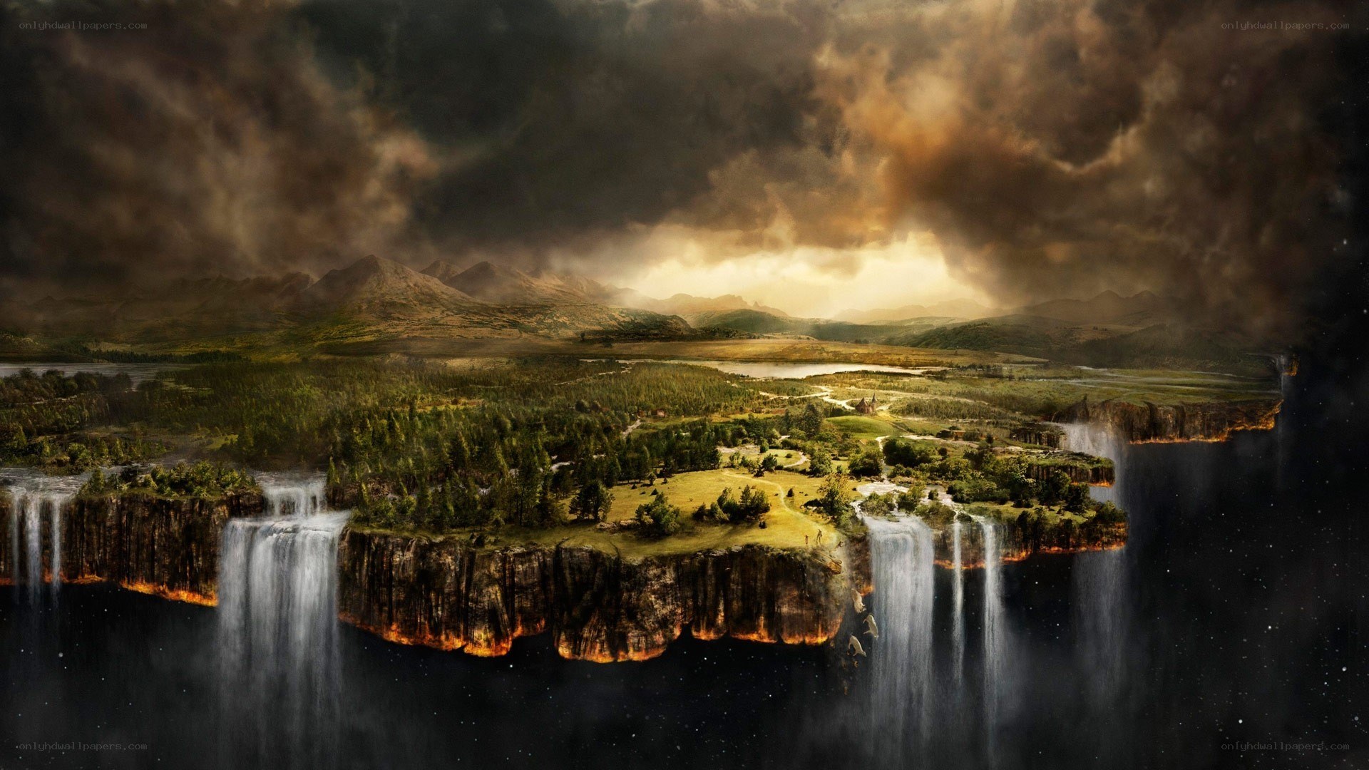 floating island with waterfalls