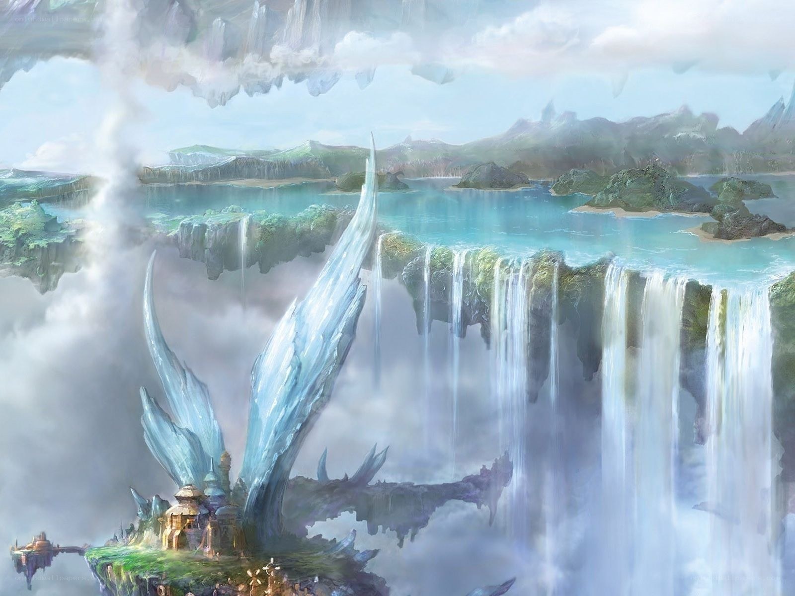 floating island with waterfalls