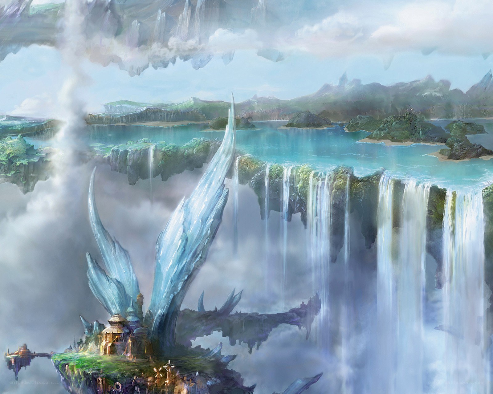 floating island with waterfalls
