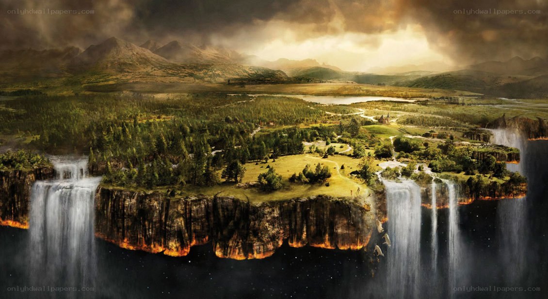 floating island with waterfalls