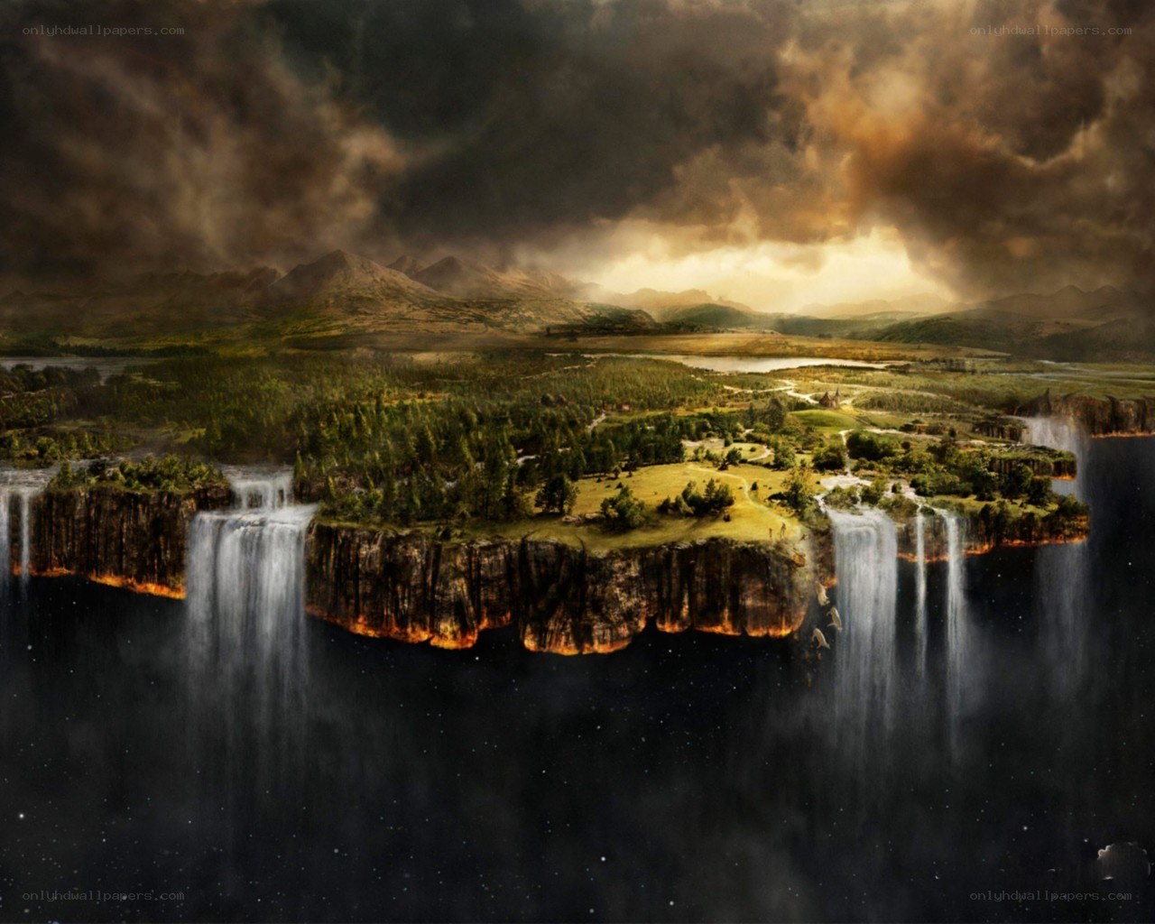floating island with waterfalls