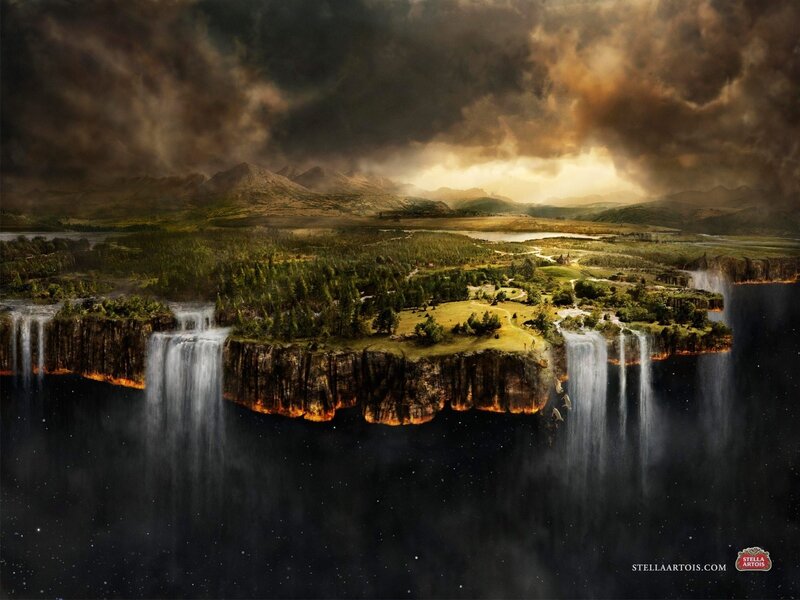 floating island with waterfalls