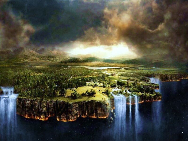 floating island with waterfalls