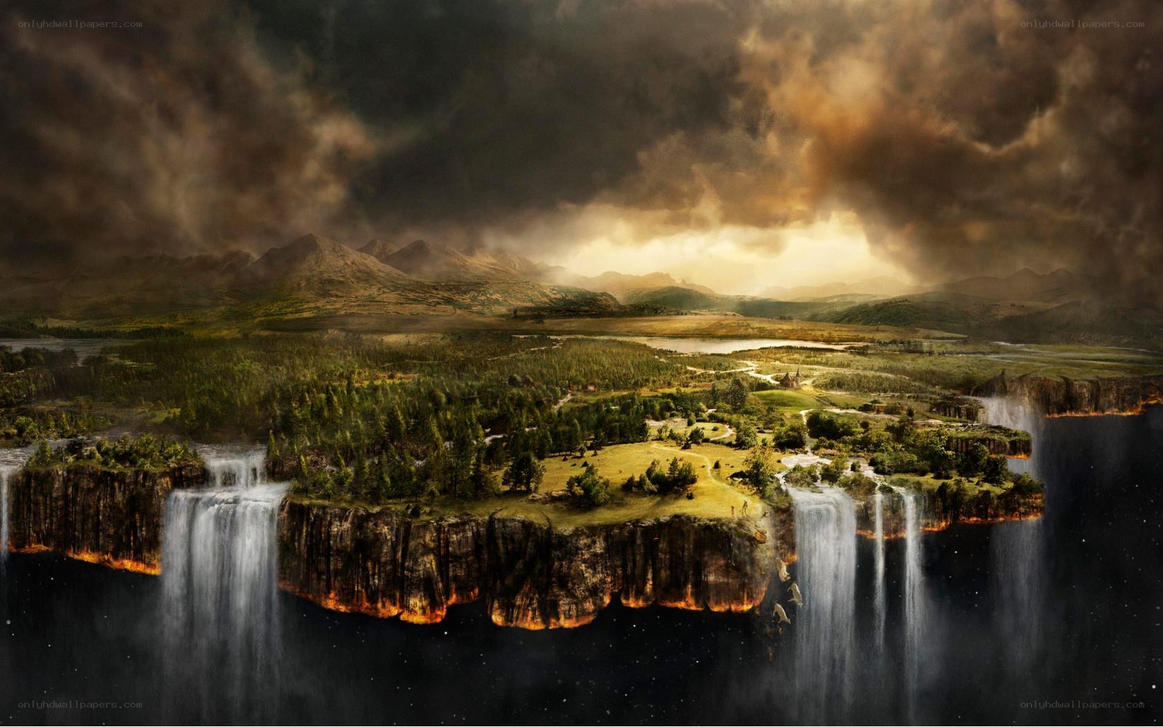 floating island with waterfalls