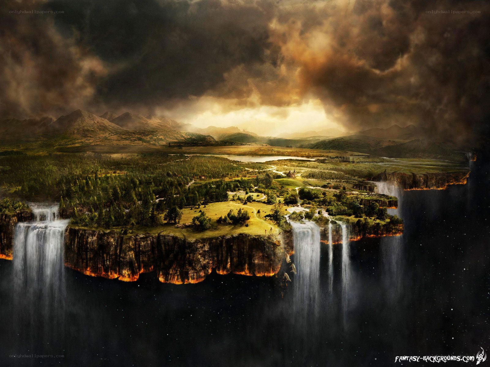 floating island with waterfalls