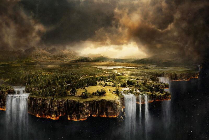 floating island with waterfalls
