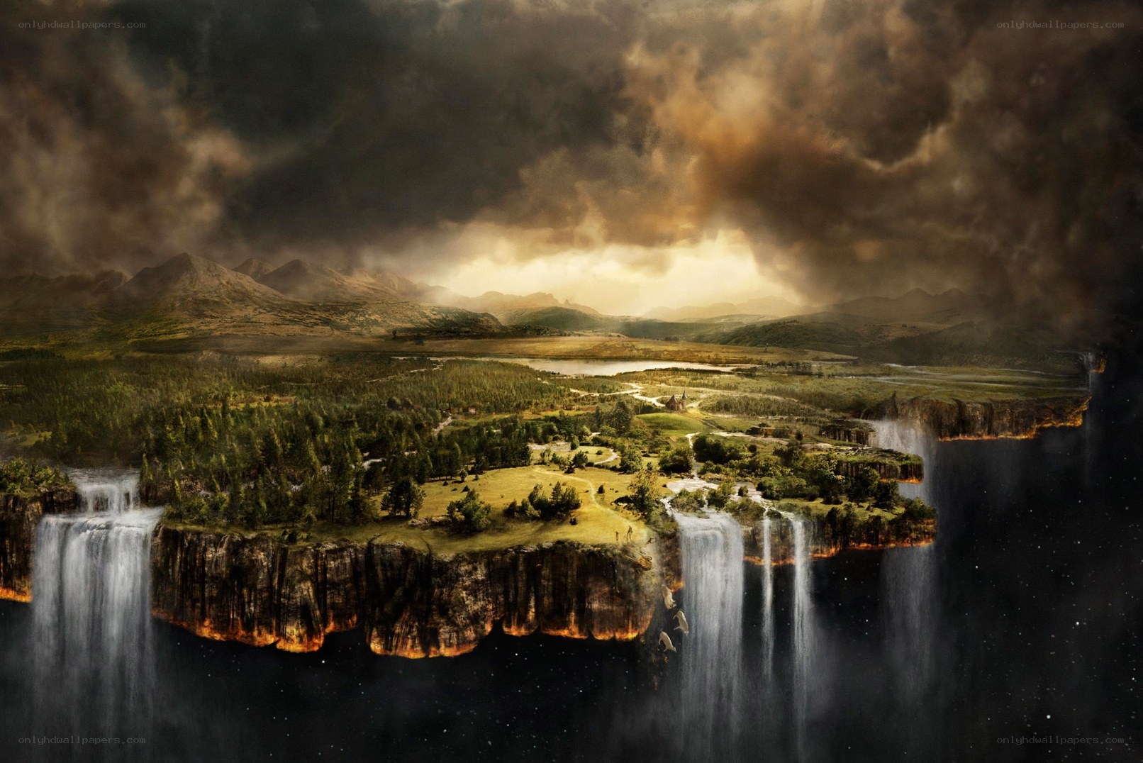 floating island with waterfalls