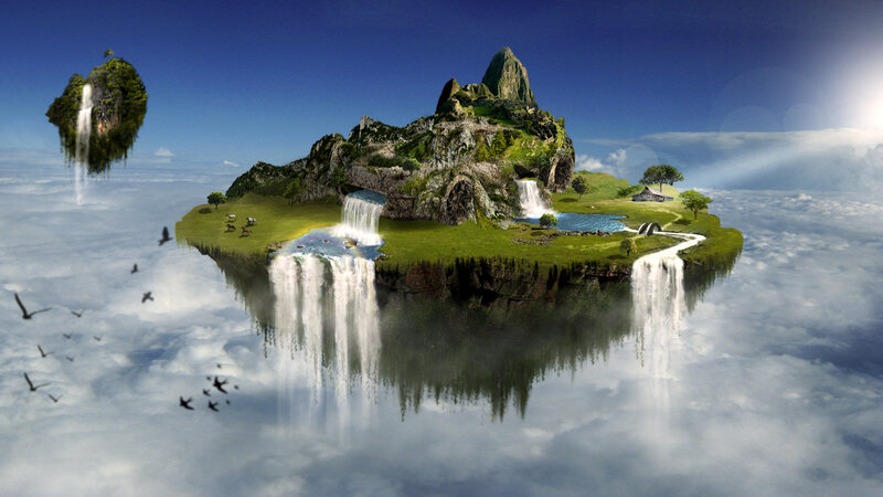 Floating Island with Waterfalls — Blue